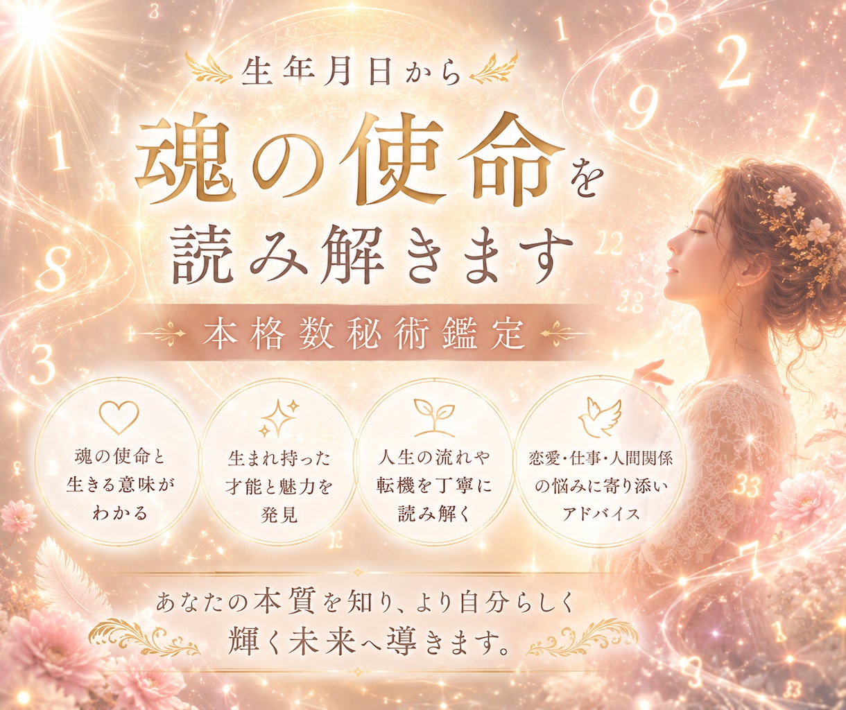 数秘術の鑑定で、あなたの運命と才能を読み解きます 生きづらさ・モヤモヤからの解放！本当の自分を知り、人生が軽に イメージ2