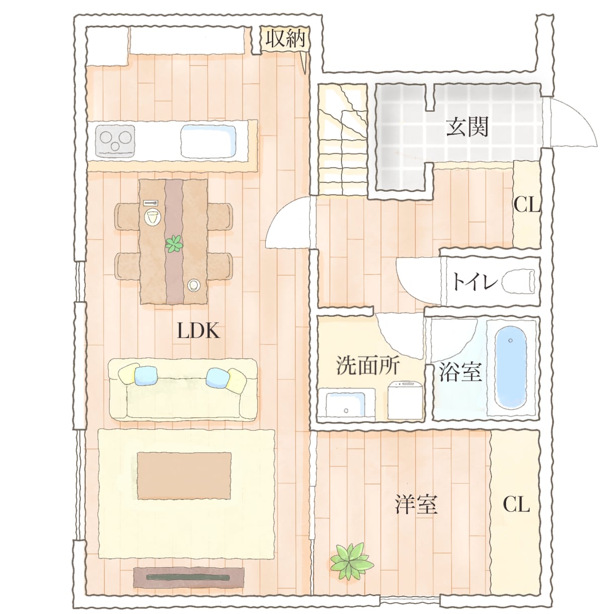 既存の間取り図をやさしい手描き風にします 修正何度でも無料！格安で作成します。 イメージ1