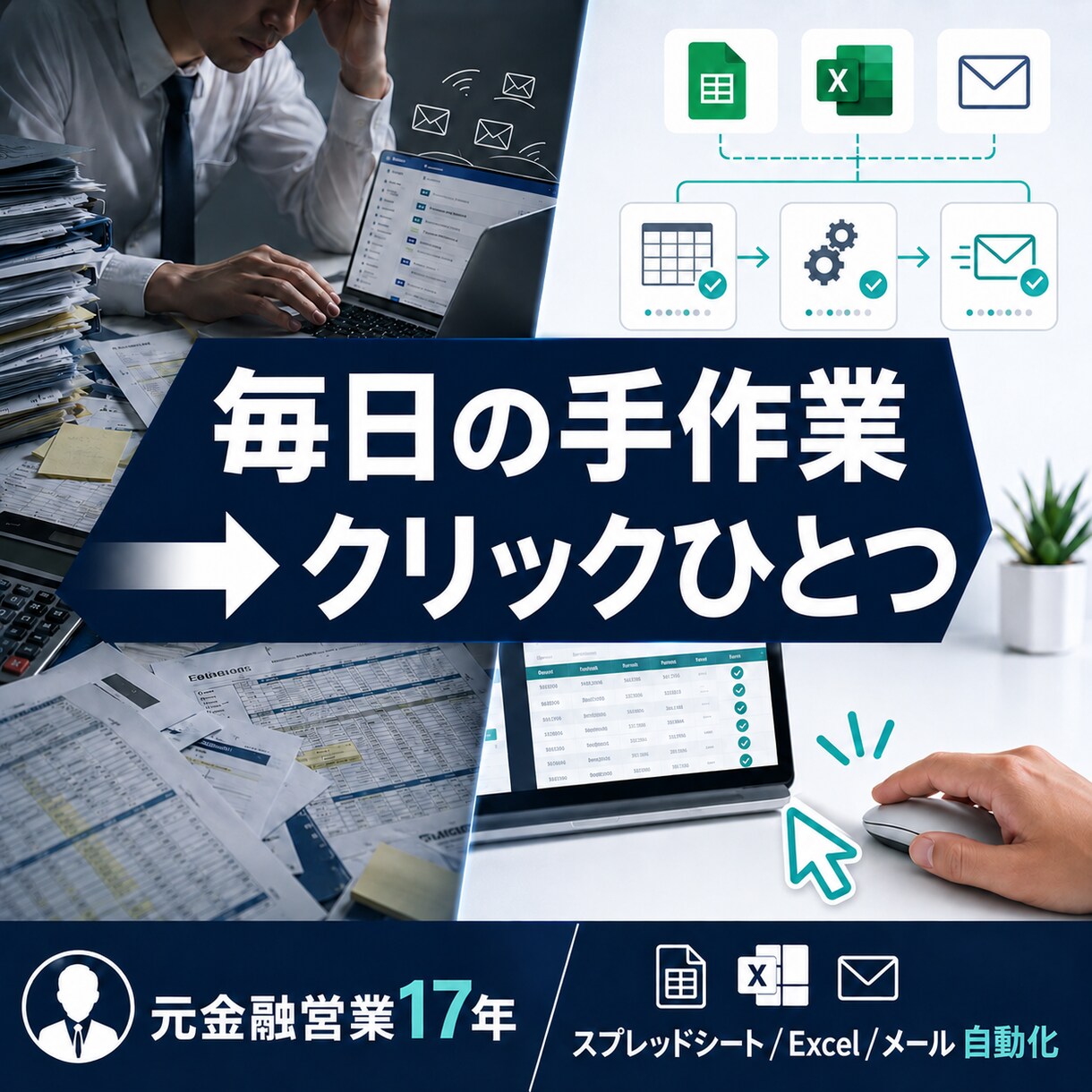 毎日の手作業、ボタンひとつに変えます 集計・転記・メール送信を自動化 イメージ1