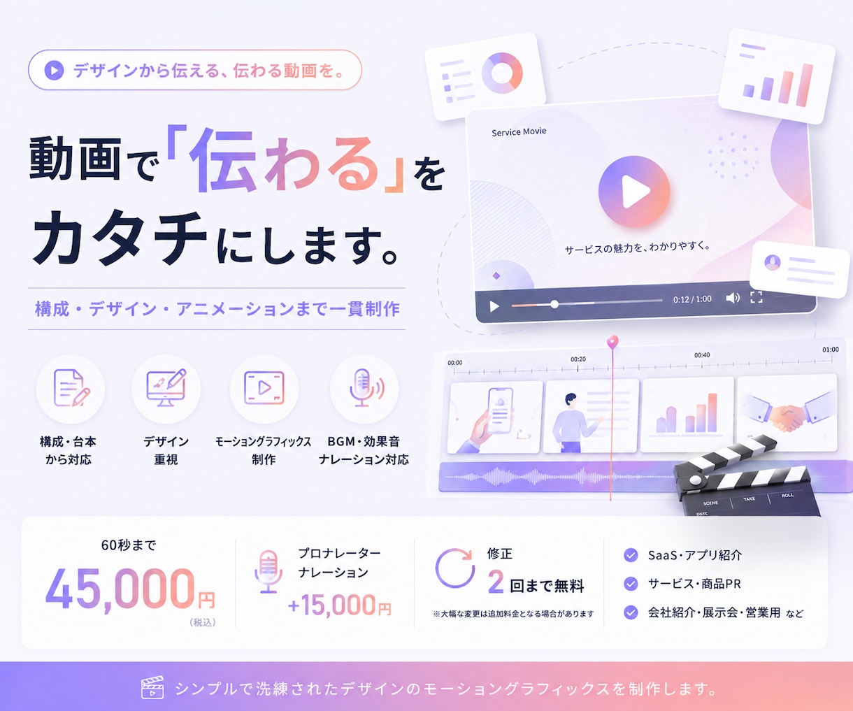 サービス・商品の魅力が伝わる動画を制作します デザイン重視！シンプルで洗練されたモーショングラフィックス イメージ1