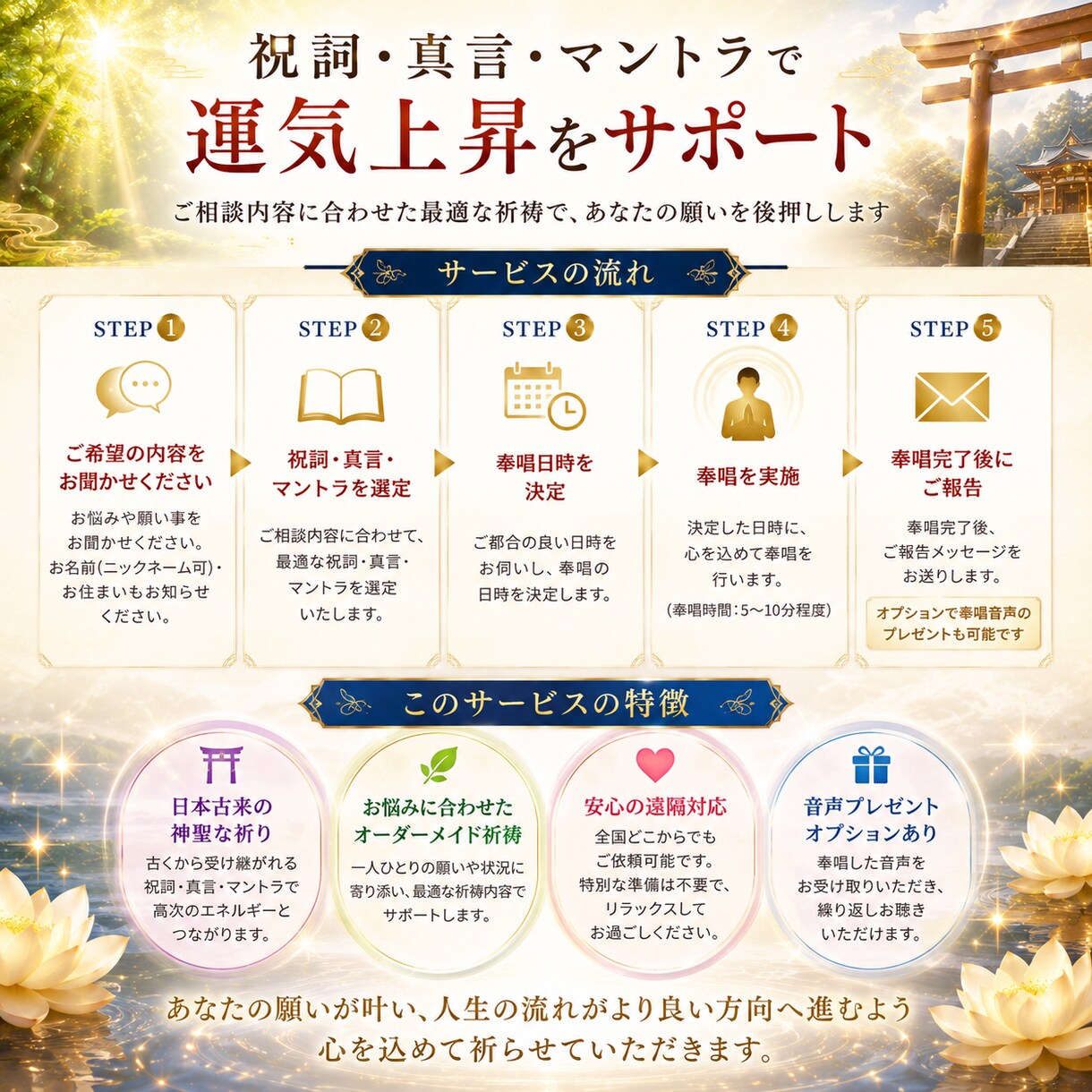 開運祝詞ヒーリング～波動を上げて運気上昇へ導きます 金運・恋愛運・仕事運・人間関係運｜祝詞で開運祈祷いたします イメージ3