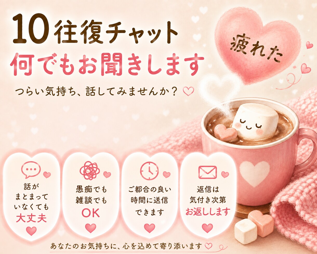 チャット10往復で心に寄り添い丁寧にお聞きします 話すほどじゃない もやもやも否定せず優しく受け止めます イメージ2