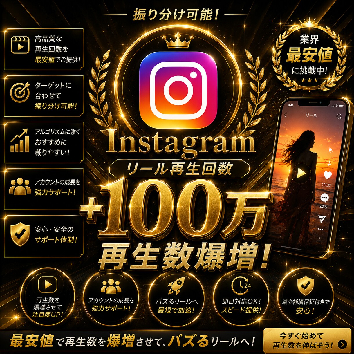Instagramリール＋100万回増やします 最安値でInstagramリール＋100万回増えるまで拡散 イメージ1