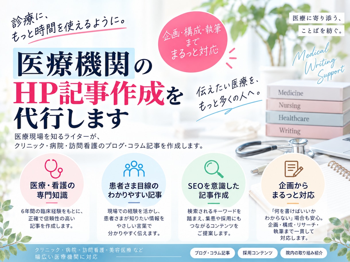 クリニック・病院向けのHP記事を作成します HPのブログやコラムを作成します イメージ1