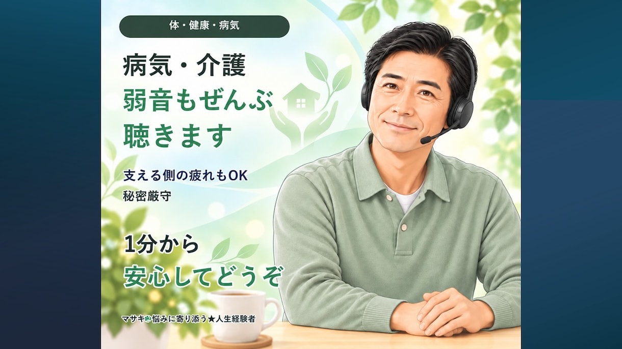 介護疲れと家族への弱音を経験者がお聴きします 支える側の孤独や罪悪感を否定せず受け止めます イメージ1