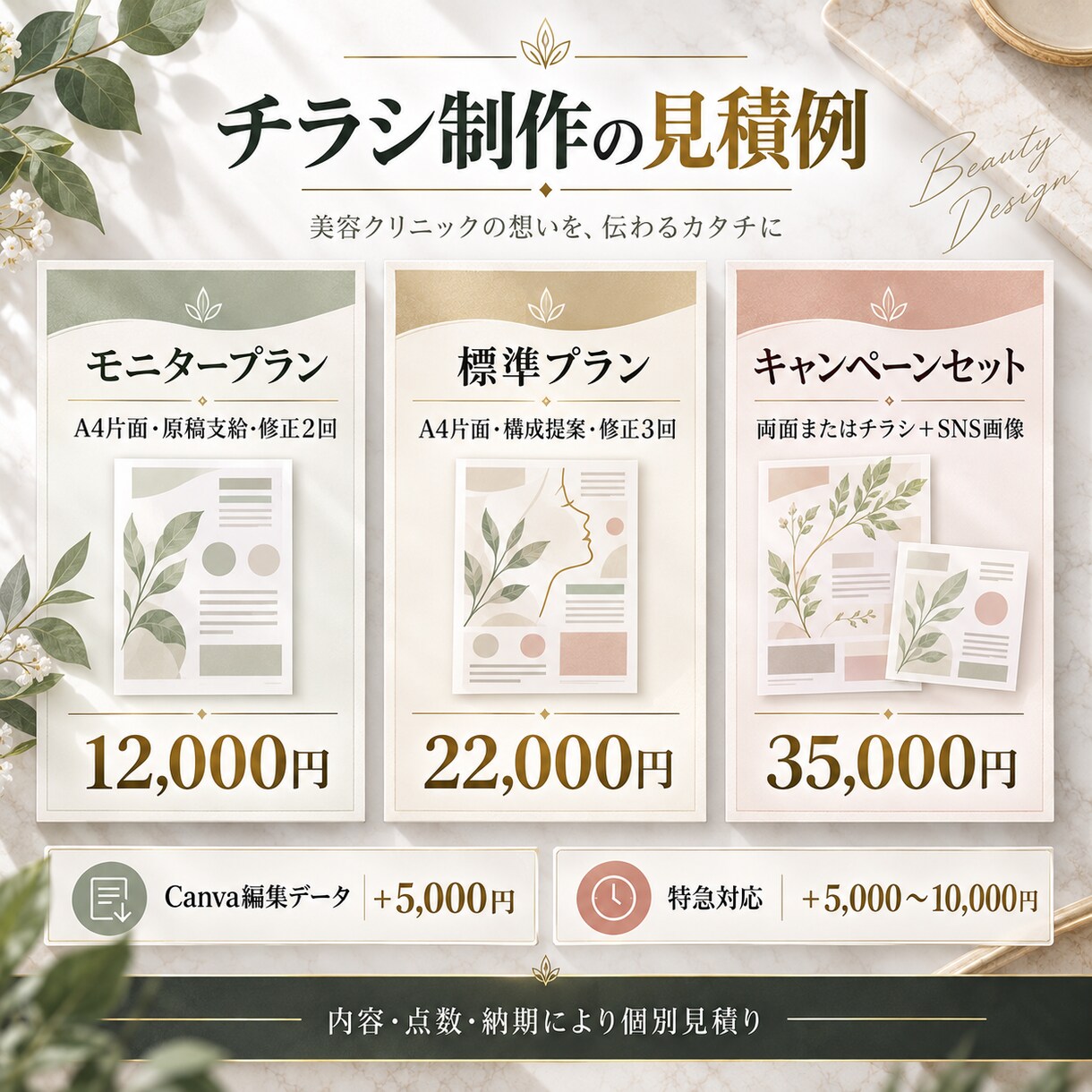 美容クリニック向け集客チラシを制作しますます 現場・販促経験を活かし、内容構成からデザインします イメージ4