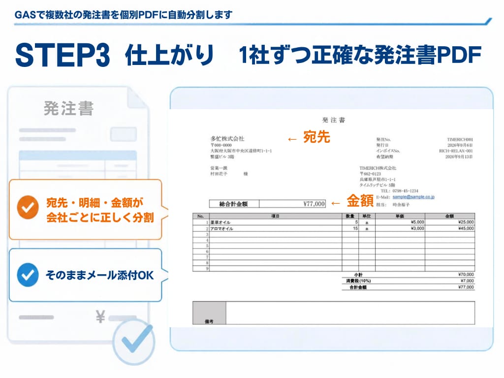 GASで複数社の発注書を個別PDFに自動分割します 貿易実務歴20年が開発｜10社分を個別PDFに自動命名 イメージ2