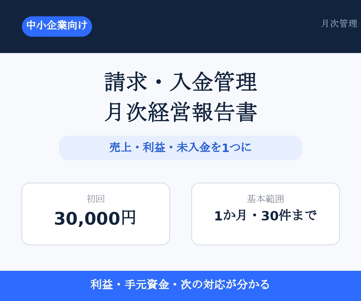 請求・入金管理と月次経営レポートを作成します 売上・利益・未入金を毎月1枚で見える化 イメージ1