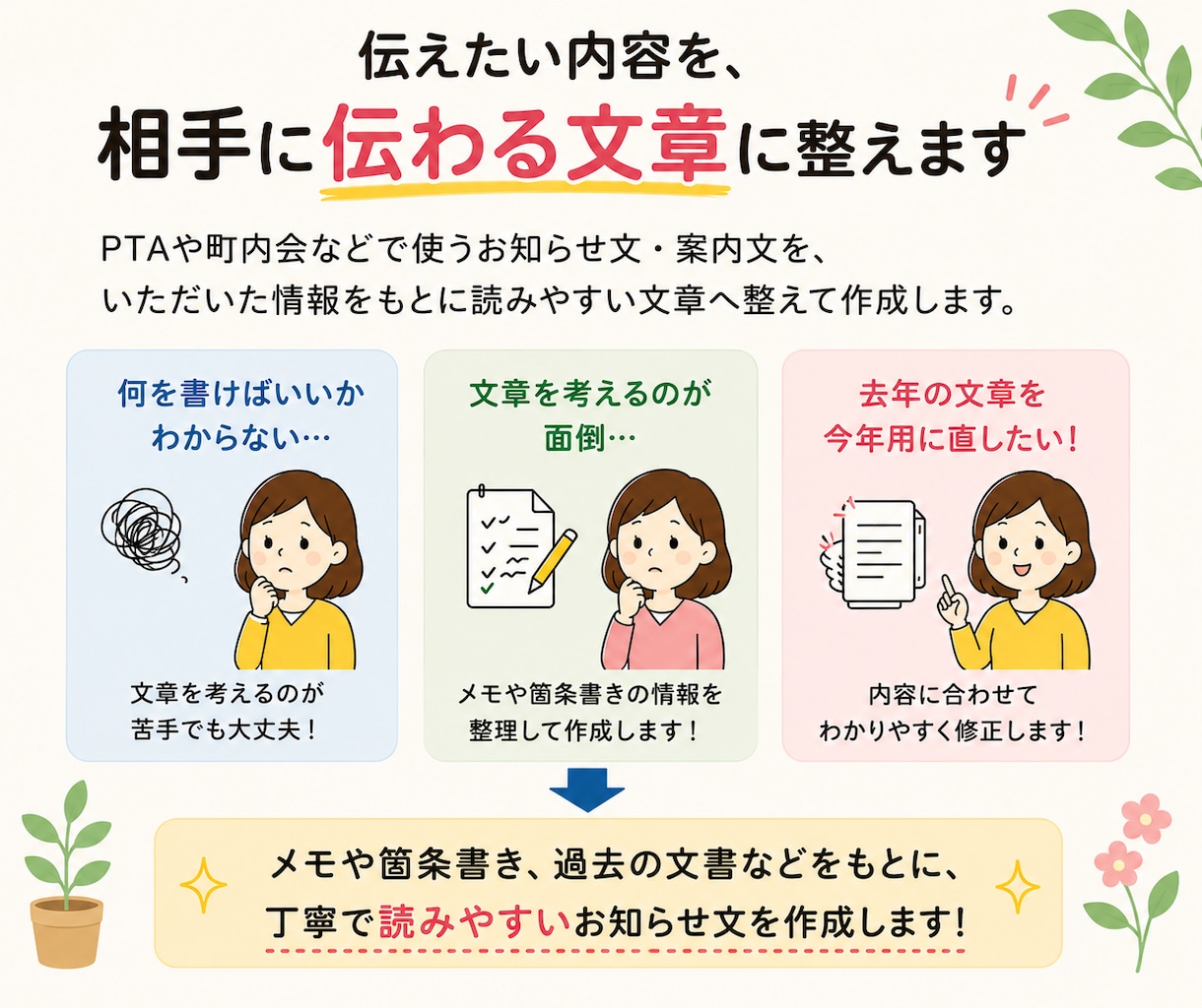PTAや町内会のお知らせ文を作成します 面倒な文章作成を丸投げ！伝えたい内容から読みやすく整えます イメージ2