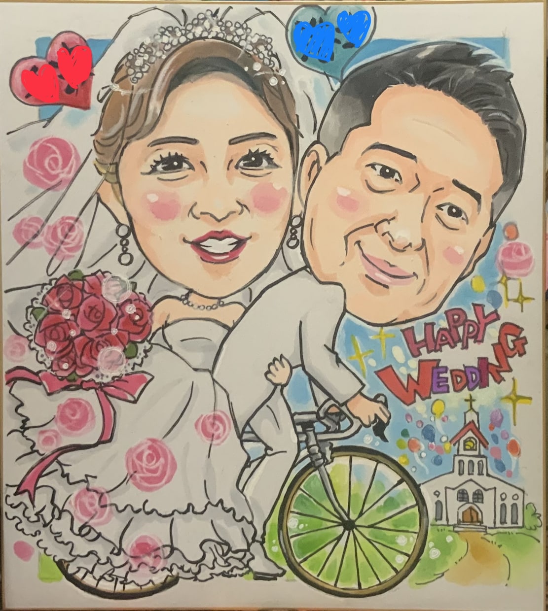 結婚祝い・ウェルカムボードに手描き似顔絵描きます 水彩手描き似顔絵♡おまかせ背景無料！！送料込み イメージ10