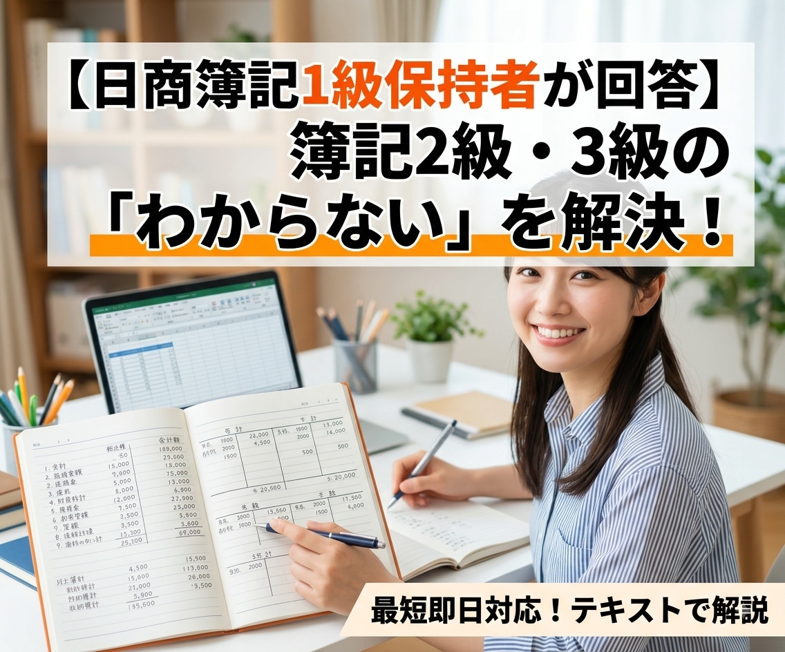 簿記2級・3級のわからない問題を即日解説します 一級合格者がテキストで即日解説します（3問まで） イメージ1