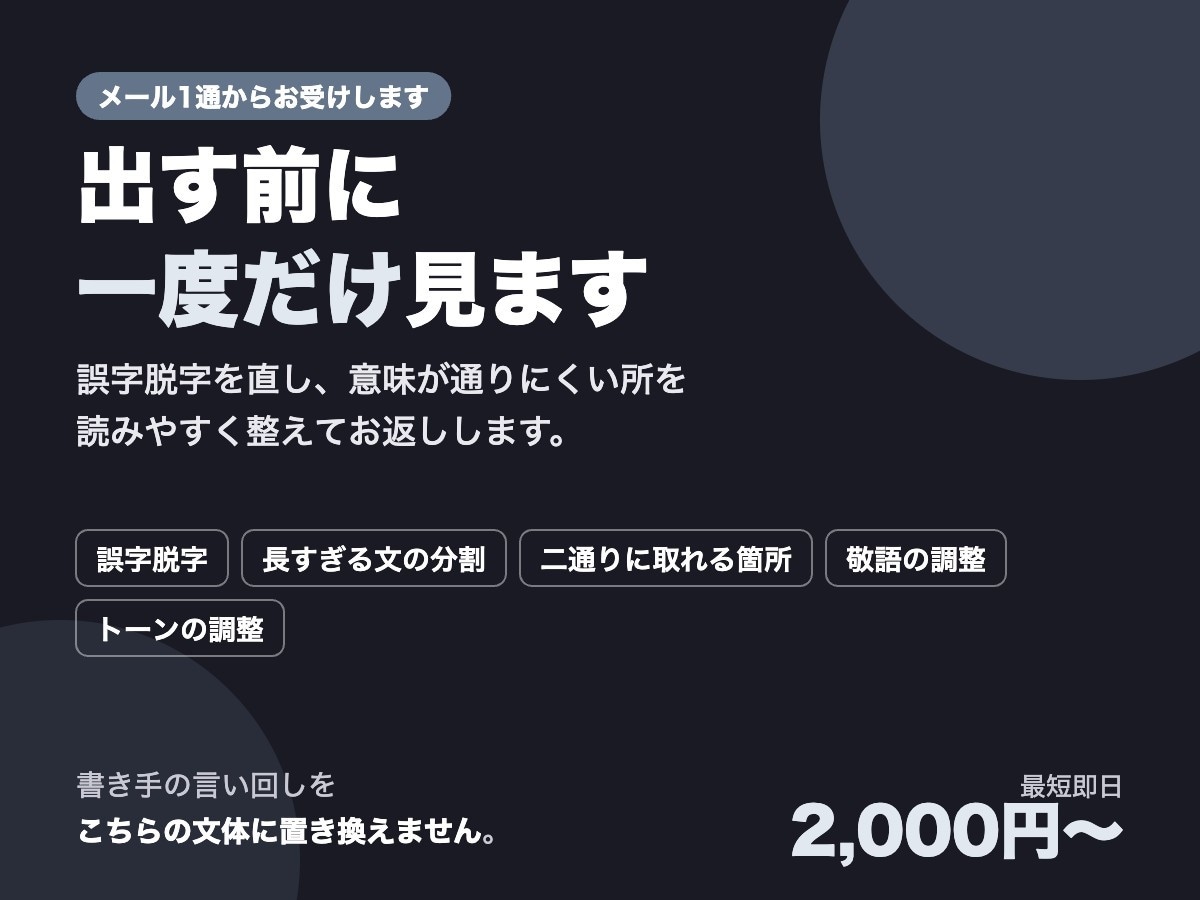 文章の誤字脱字を直して読みやすくします 出す前に、一度だけ見せてください イメージ2