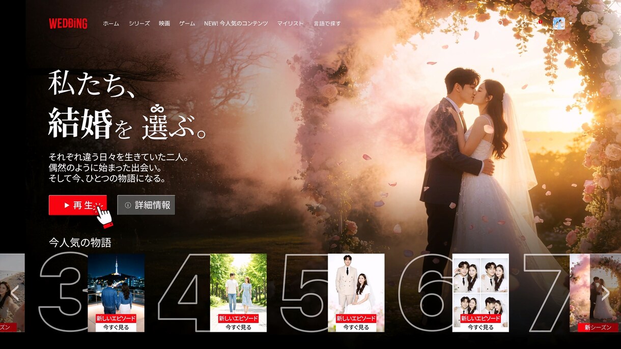 AIで二人の歌を! 世界に一つの結婚式ムービーます Netflix風シネマティック動画!二人の物語をAIの歌に！ イメージ5