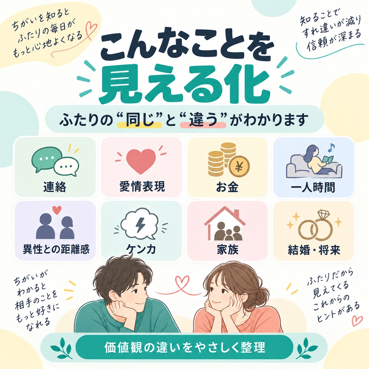 ふたりの価値観の違いを見える化します 好きだけでは見えない「ふたりの違い」をMAPにします イメージ2
