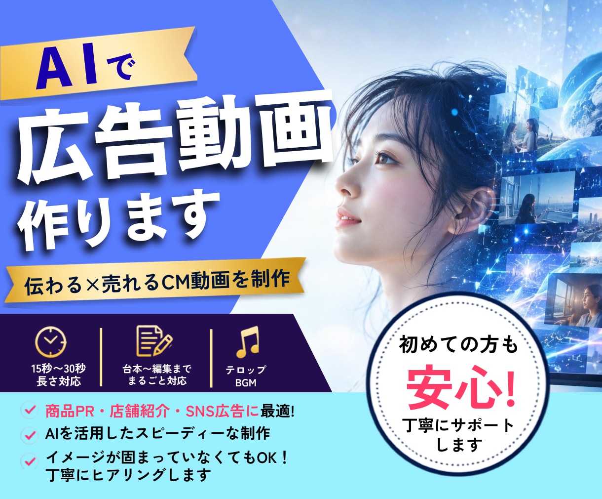 AI活用したSNS用CM・PR動画を制作します ★モニター価格！先着5名様限定★全部コミコミ7500円 イメージ1