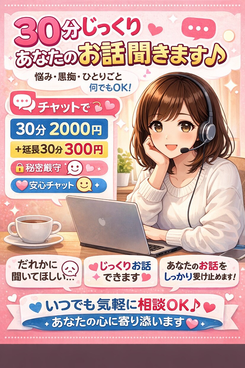 誰にも言えない話は私が聞きます 家族、友人、知り合いに言えないことは私が聞きます イメージ1