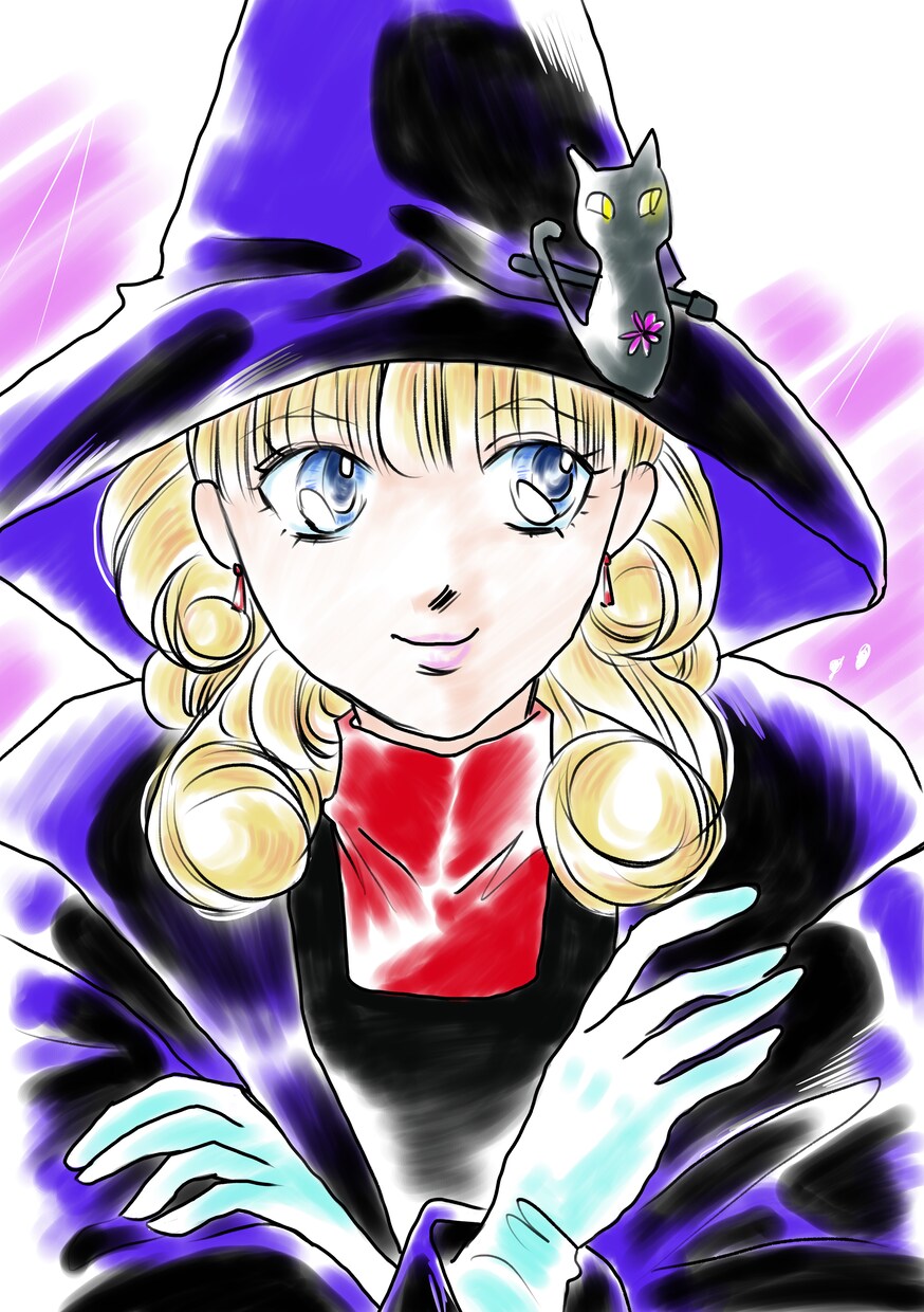 ハロウィンの絵を描きます かわいい魔女描きました。猫がポイント イメージ1