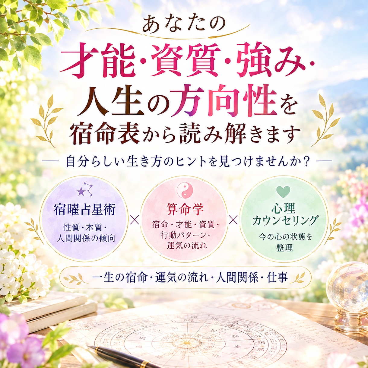 あなたの才能・資質・強みを宿命表から読み解きます あなたの才能と強みを知りませんか？ イメージ1