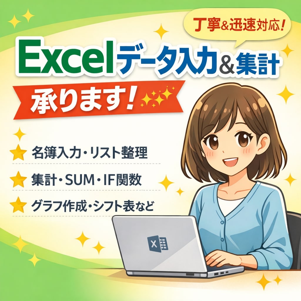 Excelでデータ入力・集計・表作成しますます 丁寧・正確に対応します｜SUM・IF・集計対応可 イメージ1