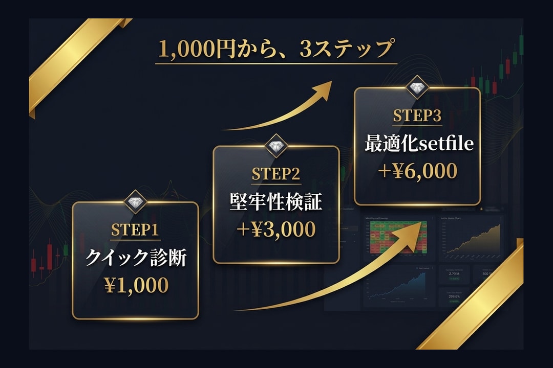 含み損EAをバックテストで破綻診断します 先着5名1000円｜ナンピン/マーチンも破綻リスク診断 イメージ2