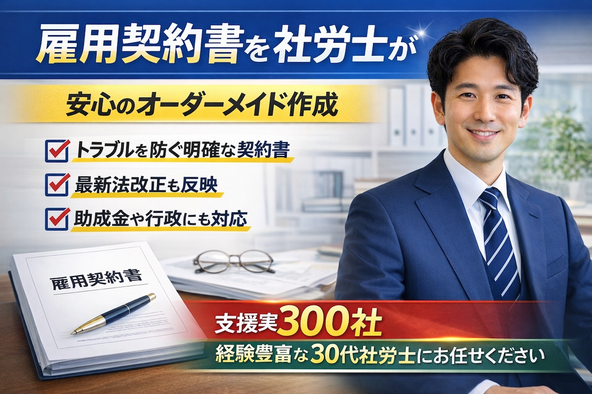社労士が、最新法改正対応の雇用契約書を作成します 実務経験豊富な社労士が「本当に使える契約書」を作成します イメージ1