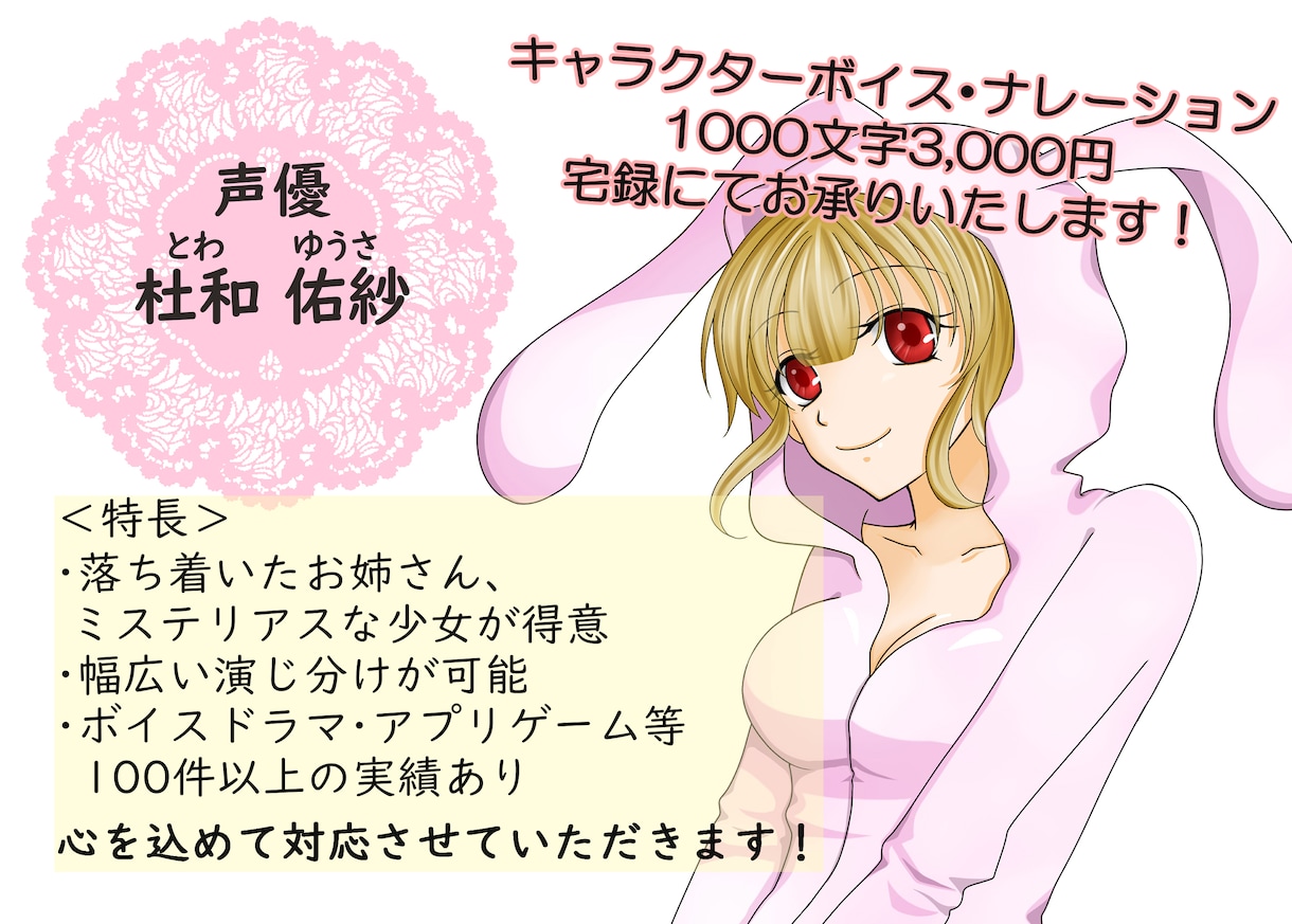 多彩な声でキャラナレーションさせていただきます CM、PVなどにナレーションを付けてみたい方へ！ イメージ1