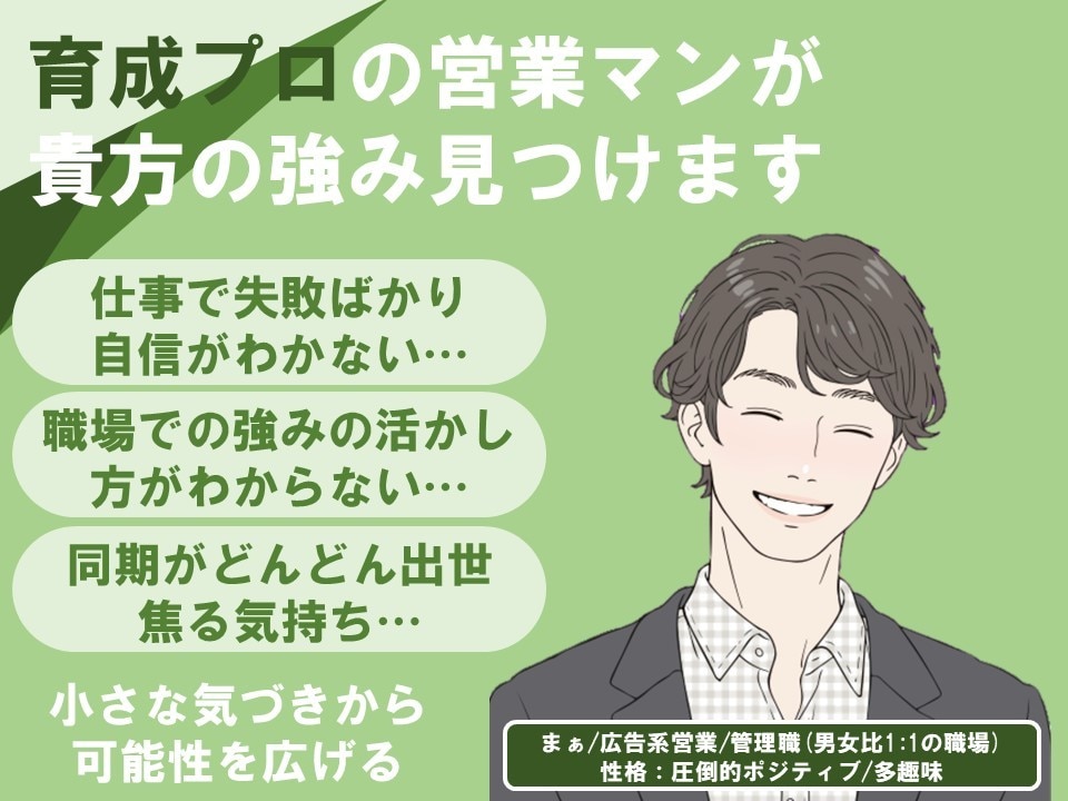 シンの強みを発見！本当の貴方の強みを見つけます 強み/弱みの言語化！その他仕事での悩みご相談も可能！ イメージ2