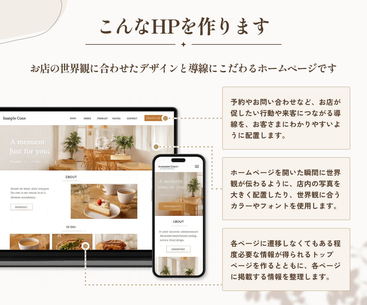 カフェ・個人店の魅力が伝わるホームページ制作します おしゃれだけじゃない来店までの迷いをなくすことにこだわるHP イメージ4