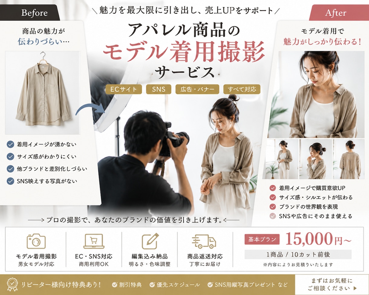 EC向け｜モデル着用でアパレル商品を撮影します EC・SNSに特化したアパレル撮影対応 イメージ2