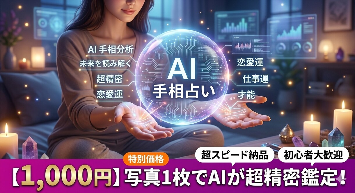 写真１枚でOK！最新AIが占う手相占いになります 写真からAIがあなたの性格や才能を客観的に鑑定します！ イメージ1
