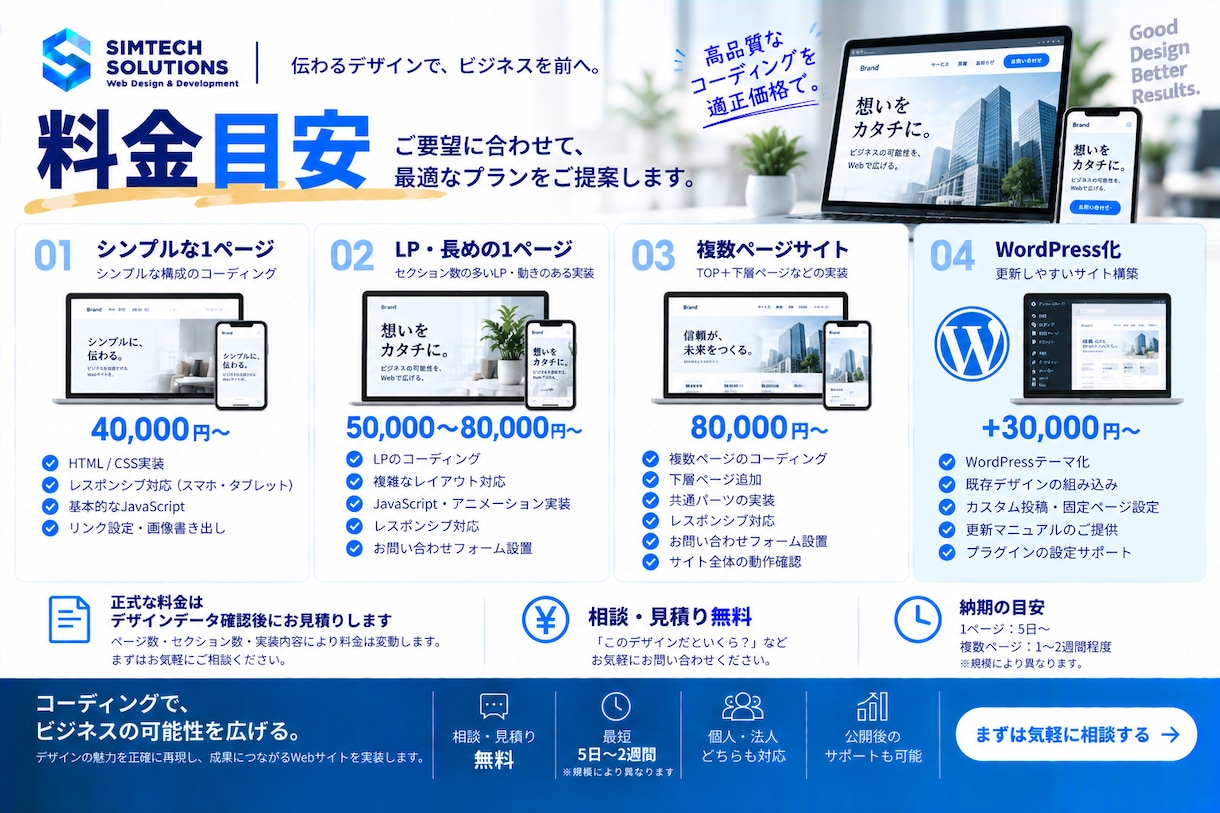 LP・Webサイトを高品質にコーディングします デザインから忠実に実装｜レスポンシブ・WordPress対応 イメージ5