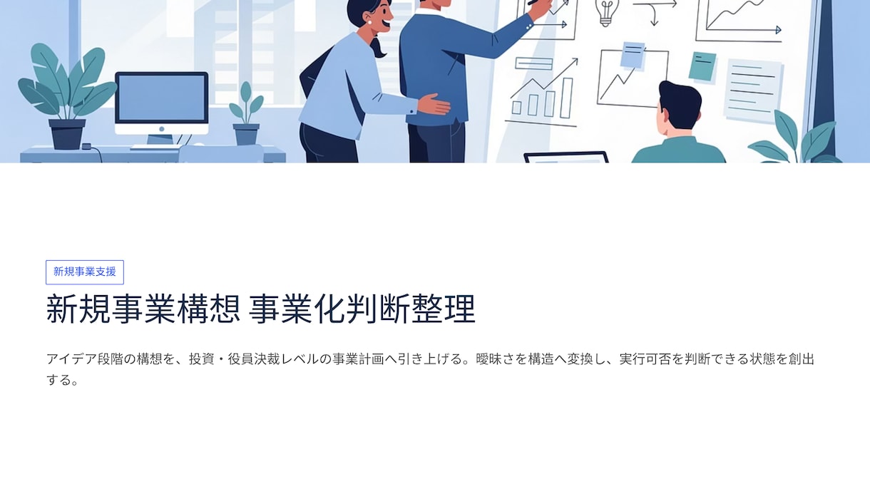 新規事業構想を事業化判断レベルに整理ます 経営判断に直結する資料を納品します イメージ1