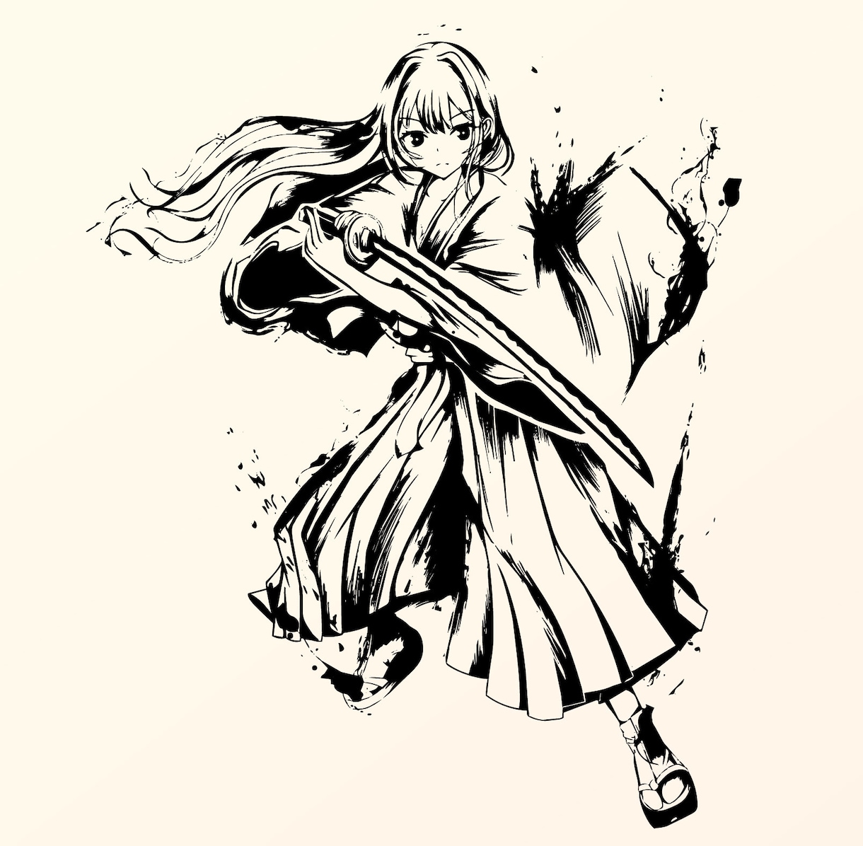 墨絵 - 躍動感ある水墨画の和風イラスト描きます かっこいいモノクロの