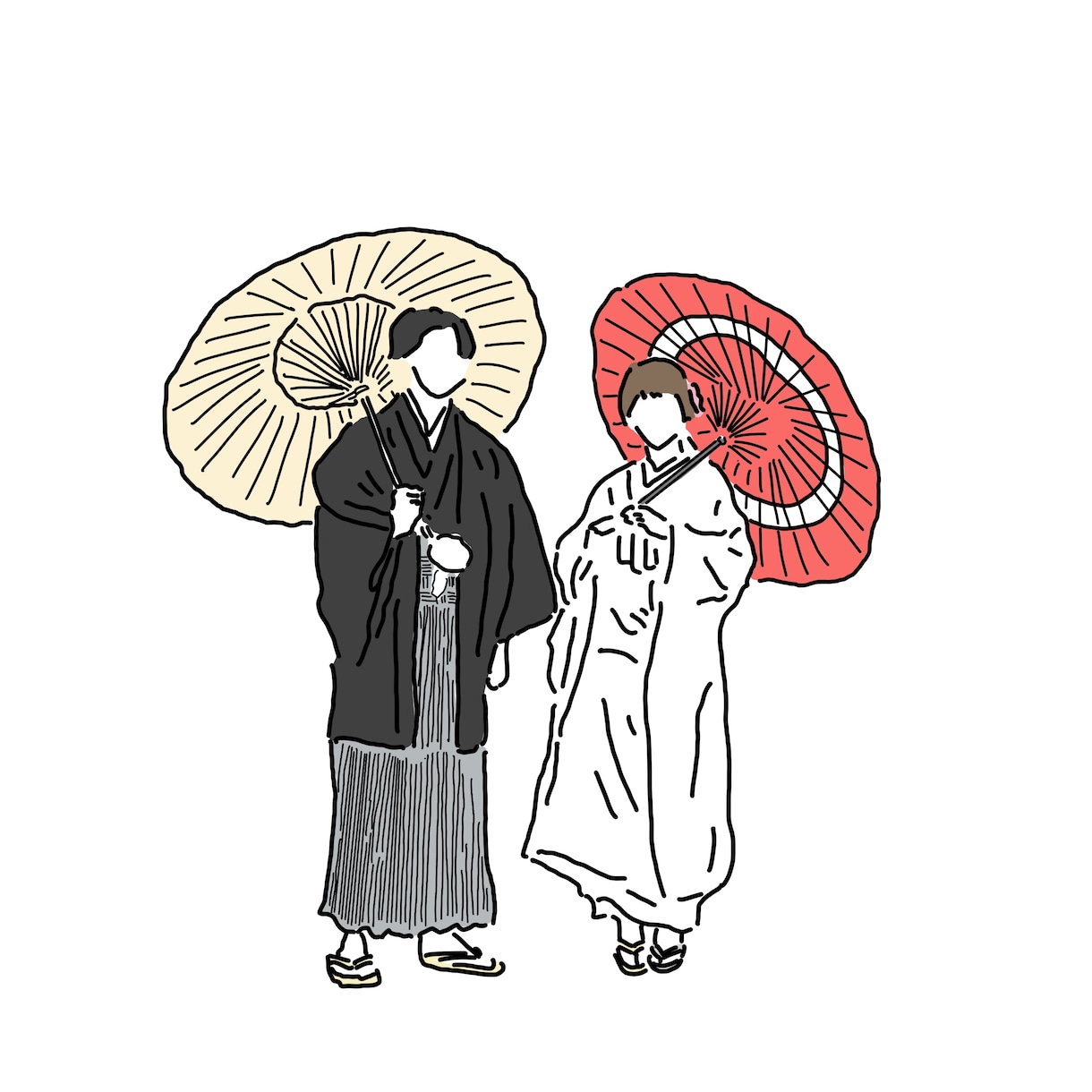 結婚式前撮りのシンプルイラストを描きます 写真をもとに線画及び水彩での納品 イメージ2