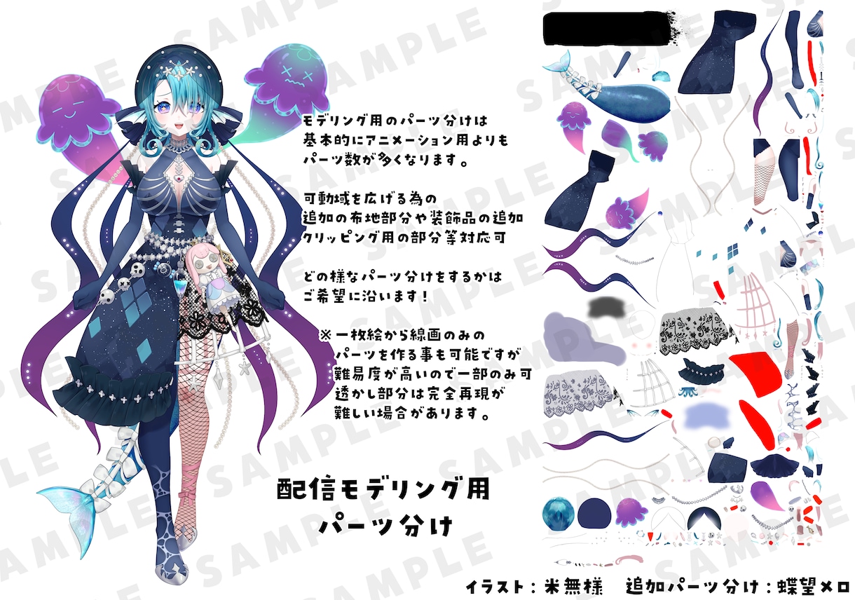 一枚絵からパーツ分けします モデリングや動画、ゲーム用に！分け方等指定可能です！ イメージ2