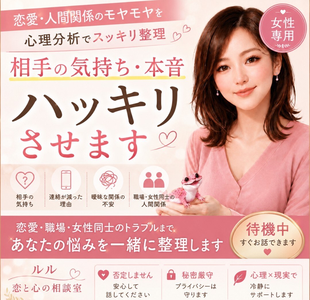 恋愛・人間関係の悩みを“話すだけで整理できます ひとりで抱えてる気持ちを軽くする時間 イメージ1
