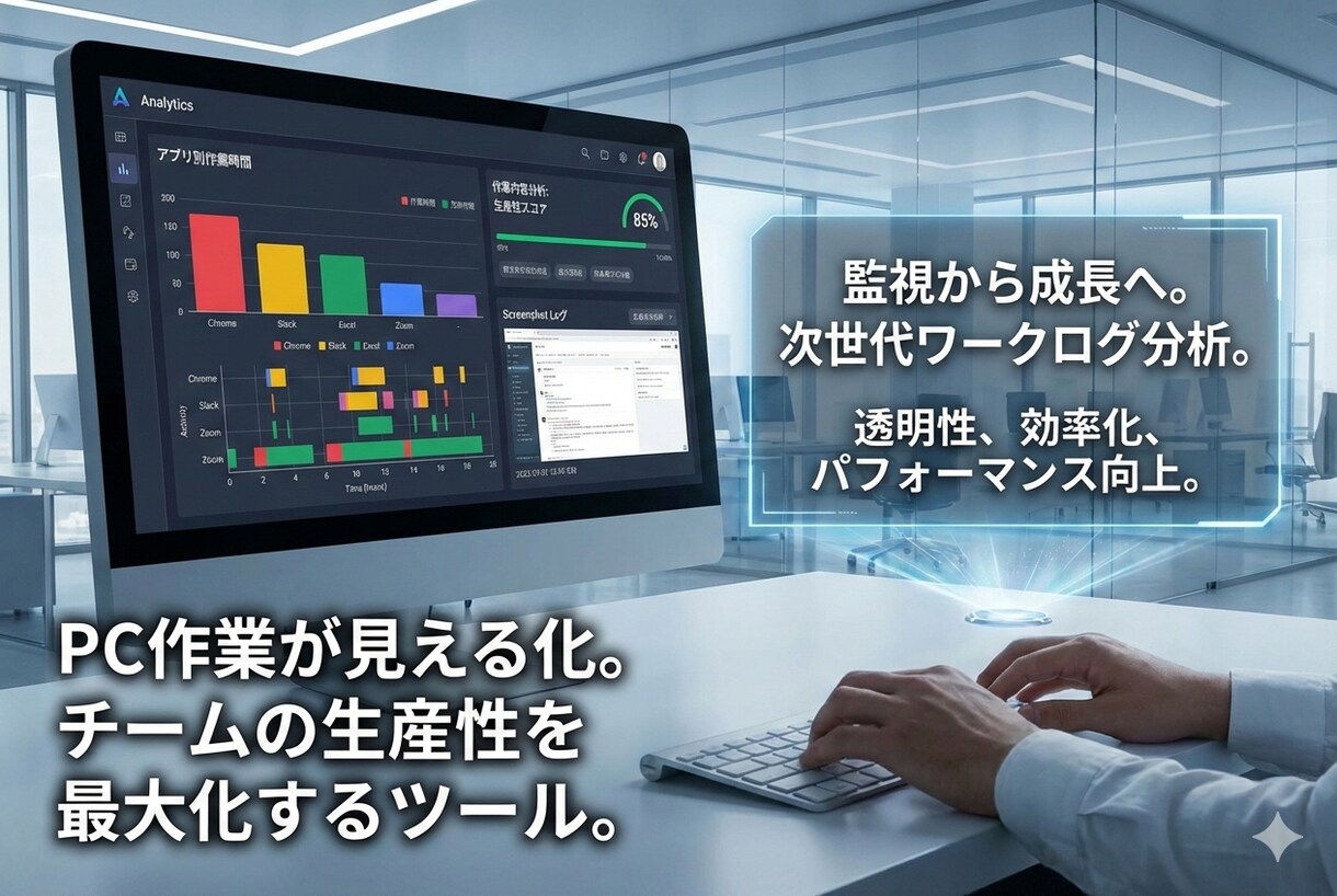 PCログの集積・作業分析・監視ダッシュボードします PCの稼働時間や、クリック・タイピング・スクロール数を監視 イメージ1