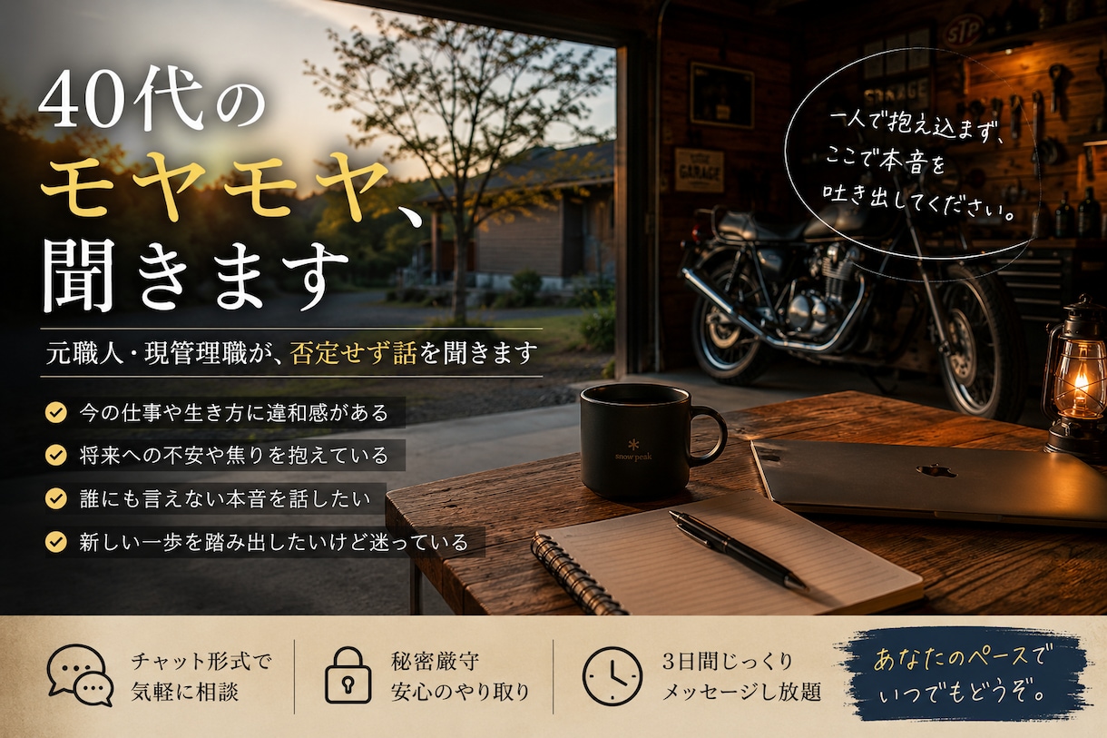 40代50代のキャリアのモヤモヤ聴きます 元職人・現管理職が否定せず話を聞きます イメージ1