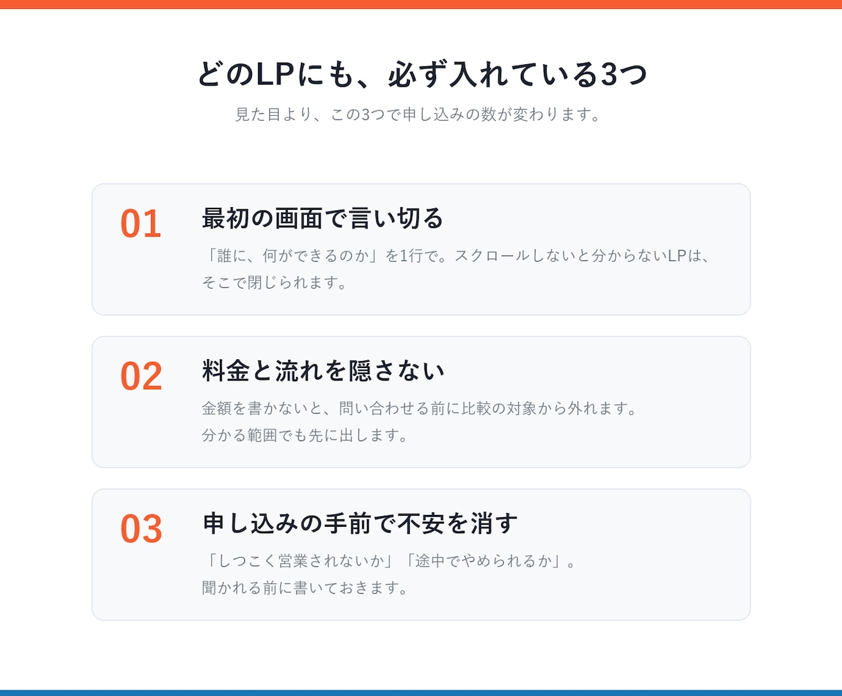 広告に出せる1ページのLPを作ります 原稿も写真もこちらで用意。5日を目安にお渡しします イメージ4