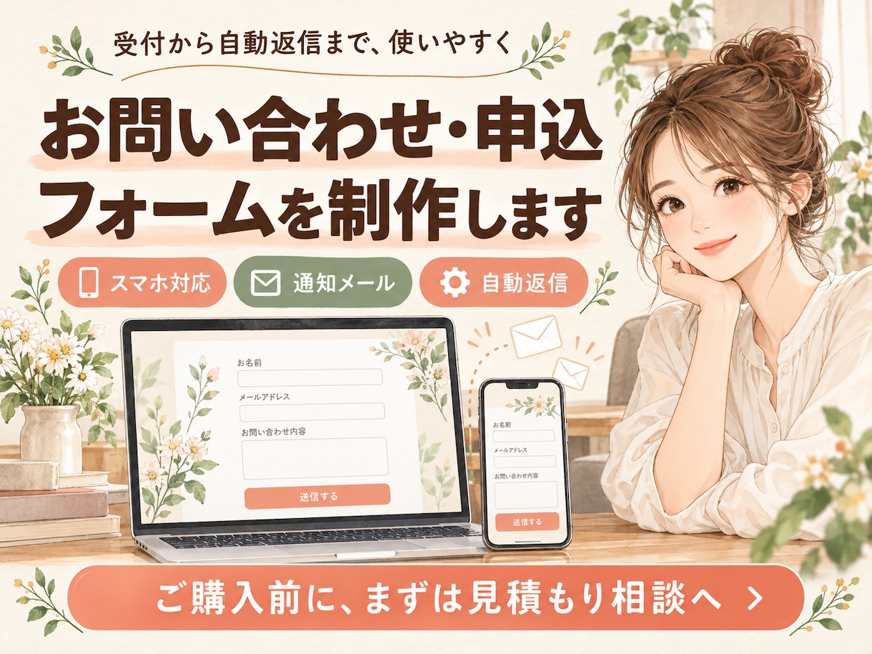 お問い合わせ・申込フォームを制作しますます 受付から自動返信まで、使いやすいフォームに イメージ1