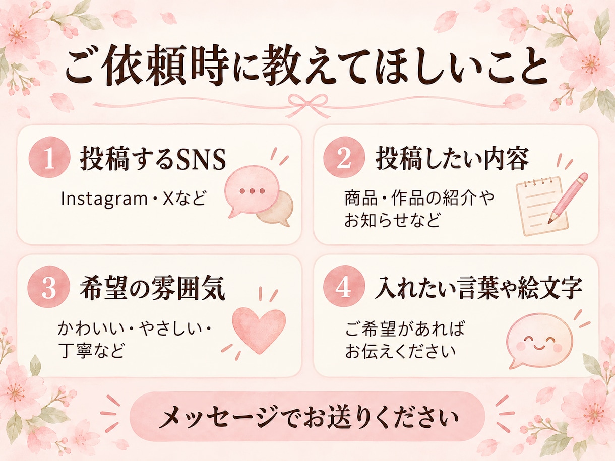 SNSの短い投稿文を3本作ります かわいくやさしい文章をご希望に合わせて作成 イメージ5