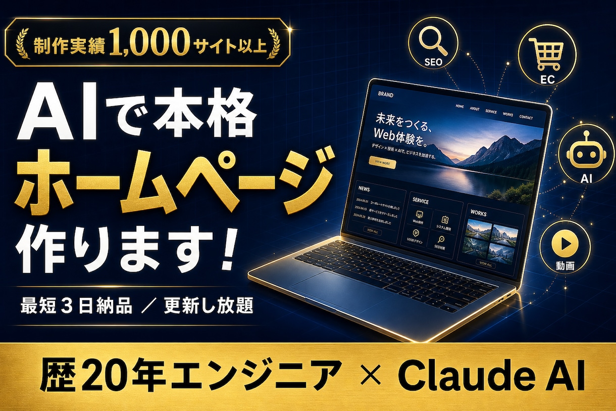 最短即日｜AI稼働の本格ホームページを作ります 自動集客•EC•SNS自動化。使えるサイトが手に入る イメージ1