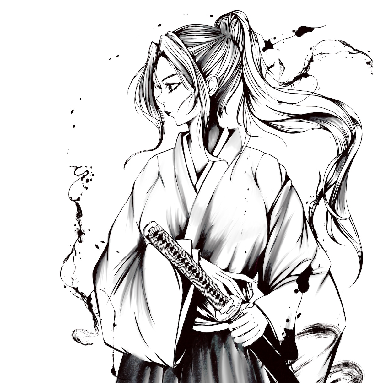 墨絵 - 躍動感ある水墨画の和風イラスト描きます かっこいいモノクロの人物水墨画はお任せください。 イメージ1