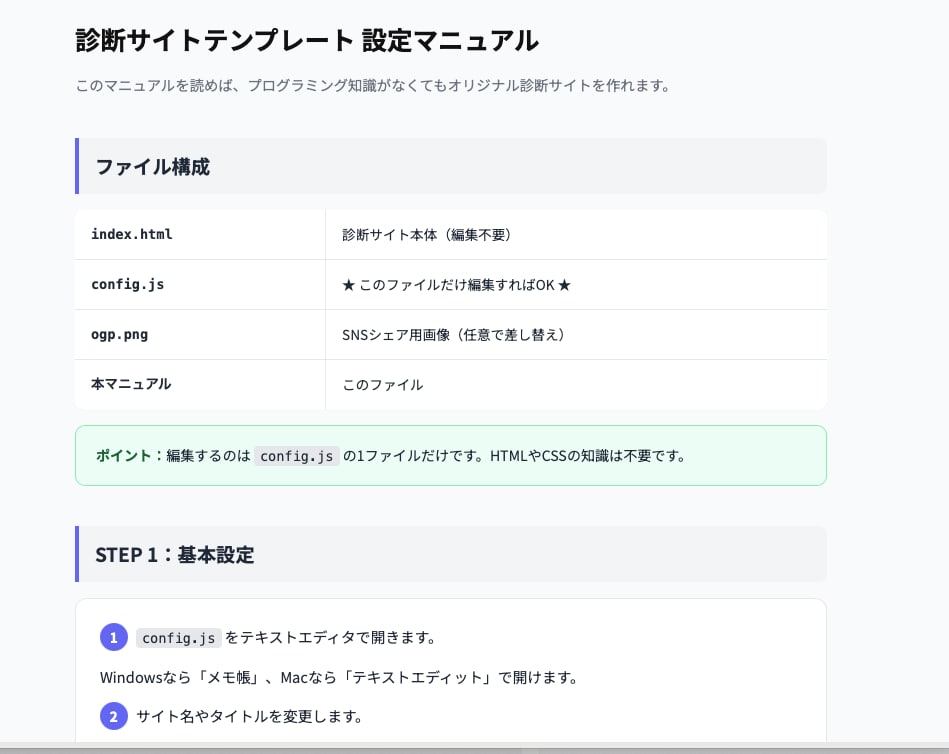収益化つき診断サイトテンプレを提供します 1ファイル編集するだけ！最短30分・22,000円買切り イメージ2