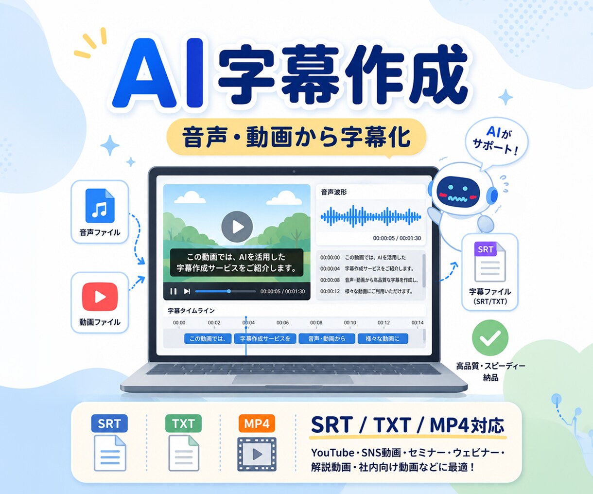 AI活用で字幕作成｜SRT・MP4納品します AI活用で字幕を効率よく、安定した品質で作成いたします イメージ2