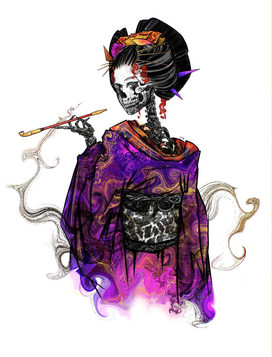 和風なダークファンタジーイラストを作成します タトゥーデザインなどもできます。 イメージ7