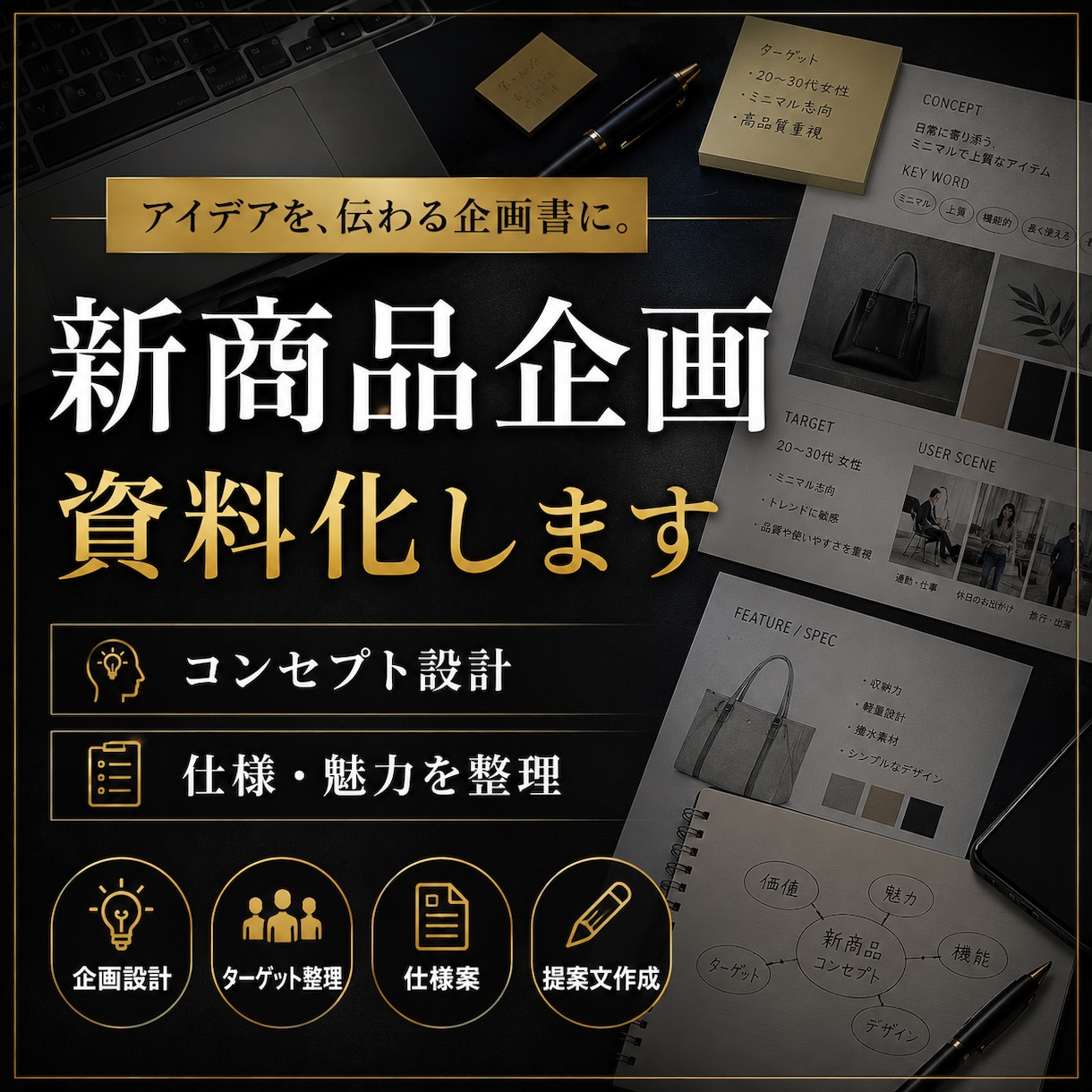 新商品アイデアを企画資料にします コンセプト・仕様・魅力を提案用に整理します イメージ1