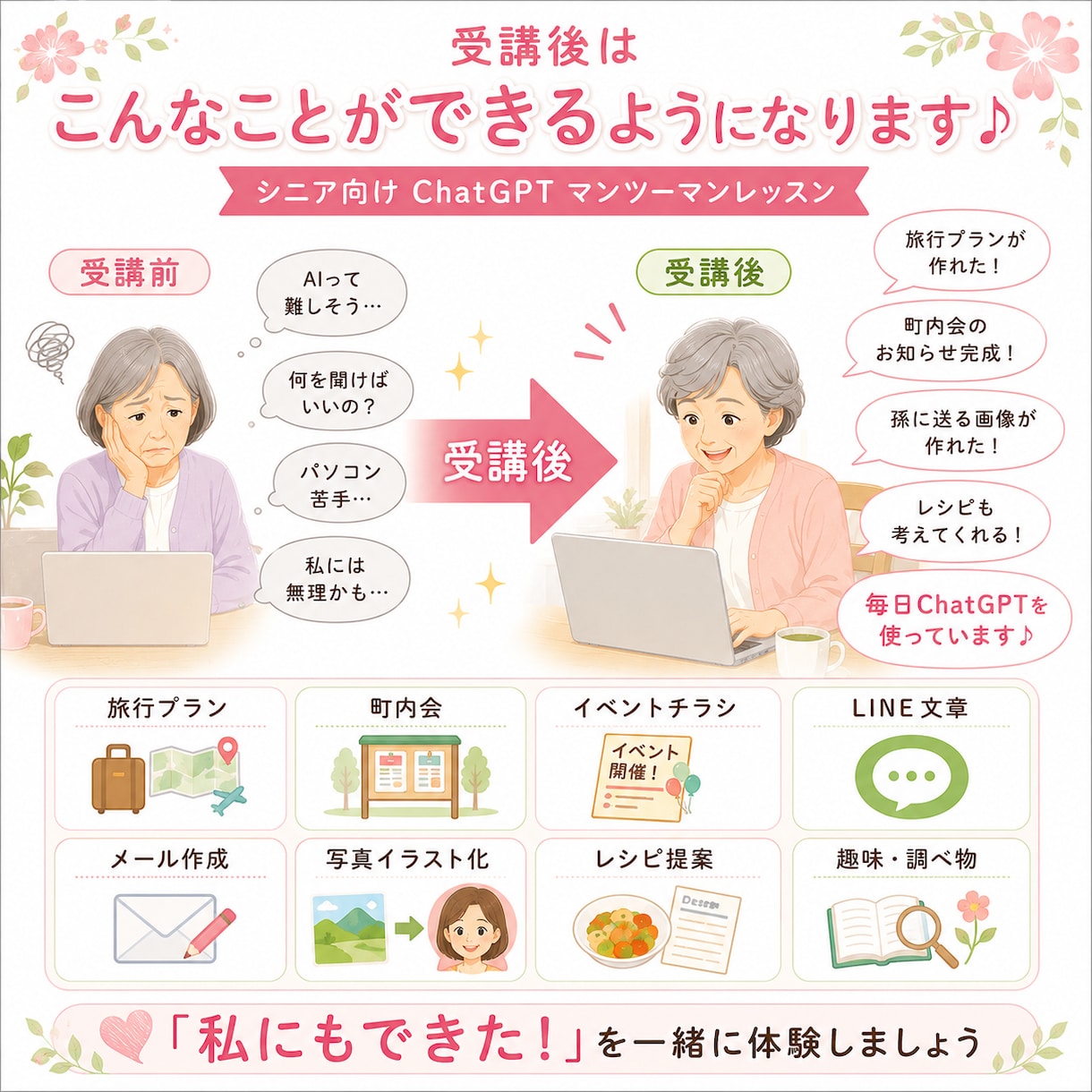 シニア向け　ChatGPTをやさしく教え｜ます 旅行プランから町内会チラシまで「自分でできます」 イメージ5