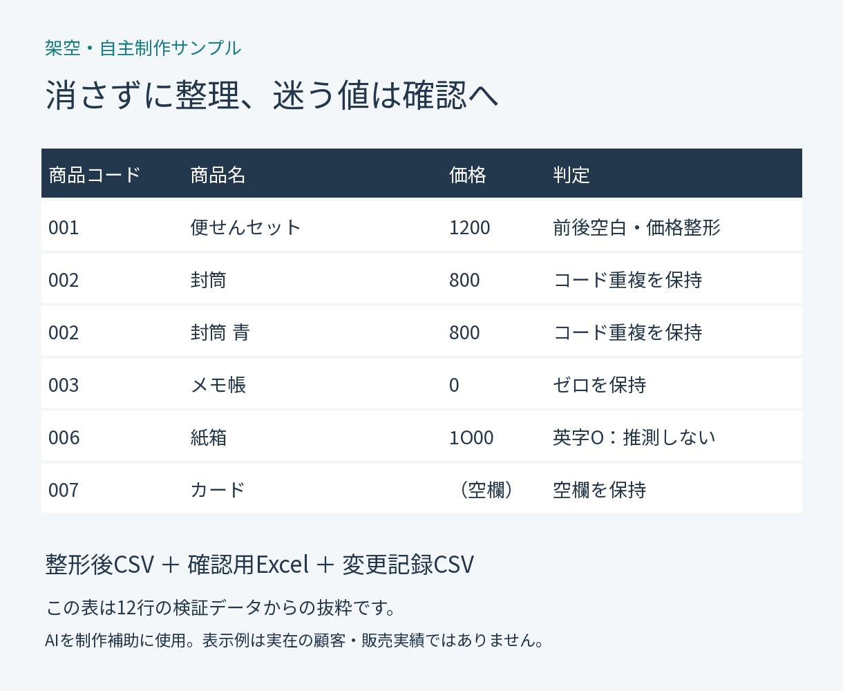 商品CSVの表記を整え重複や空欄を確認します 原本と変更記録を残す、商品データの整理 イメージ2