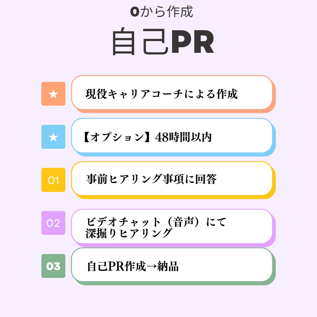 0から作成★転職活動用の自己PR文章を作成します 【オプション】24時間以内納品・48時間以内納品 イメージ1